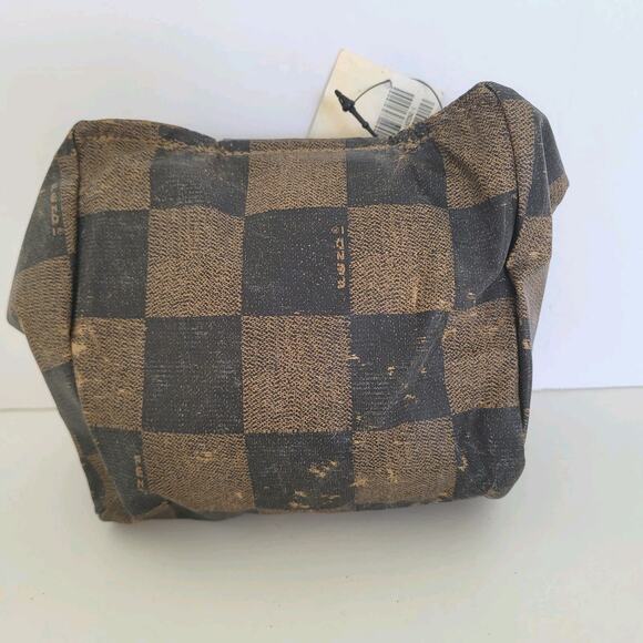 Fendi Plaid Nylon Small Bag Pouch Vintage Handbag Zip Italian Brown Logo - Picture 2 of 10